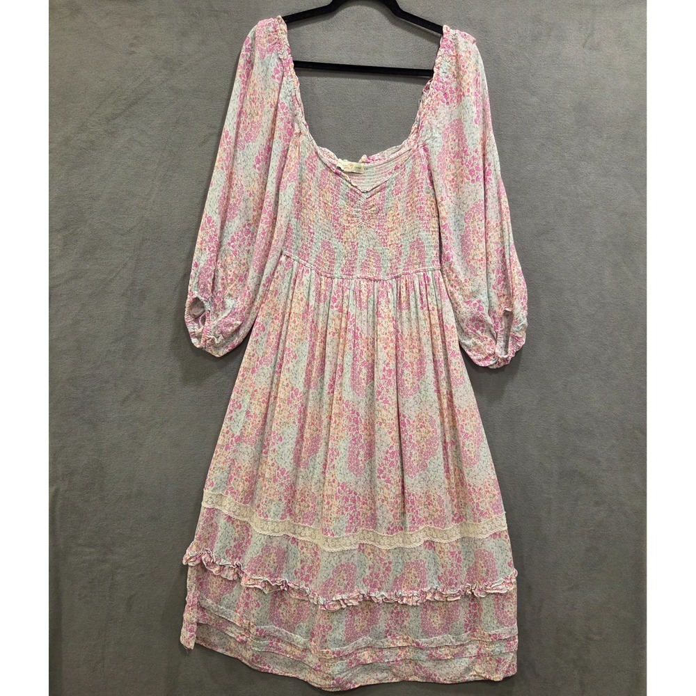 Penelope Rose Smocked Floral Maxi Dress Women's Size Medium Ruffle Lace Coquette